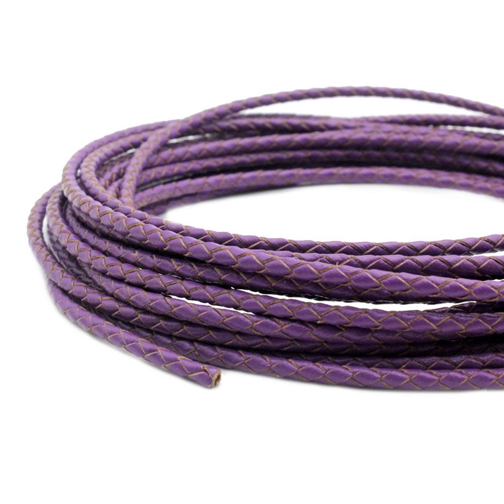 Braided Leather Cord 3mm Round Purple Leather Strap Leather Bolo Tie Bracelet Necklace Making