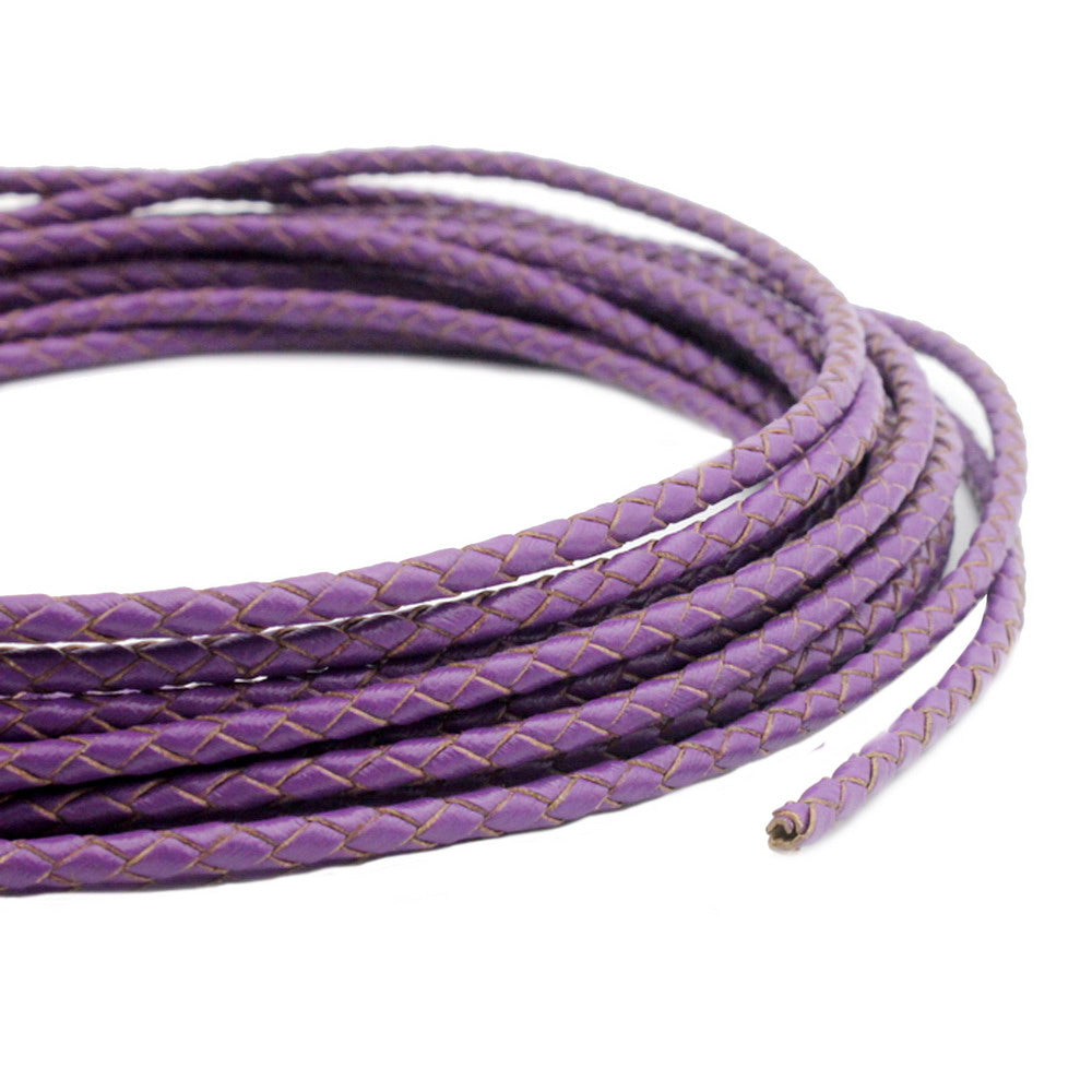 ShapesbyX-Braided Leather Cord 3mm Round Purple Leather Strap Leather Bolo Tie Bracelet Necklace Making