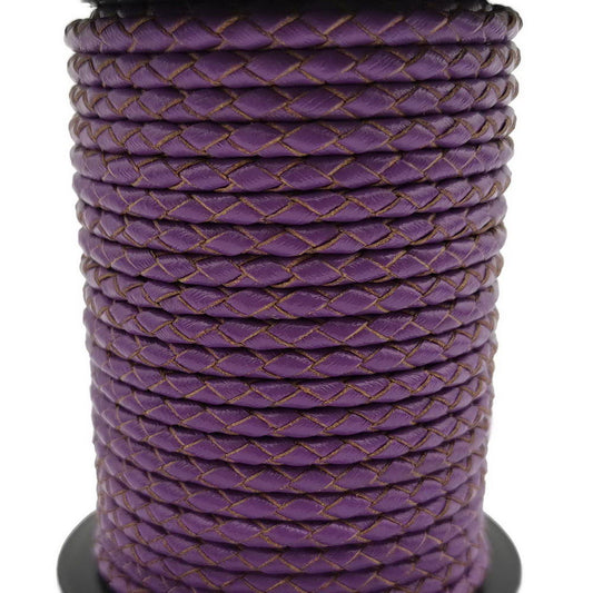 ShapesbyX-cordon en cuir tressé 3mm rond violet bracelet en cuir bolo cravate bracelet fabrication de collier