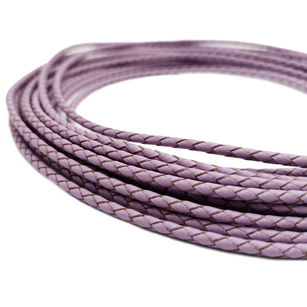 Cordons en cuir tressé violet clair, bracelet Bolo en cuir, fabrication de bijoux 3mm
