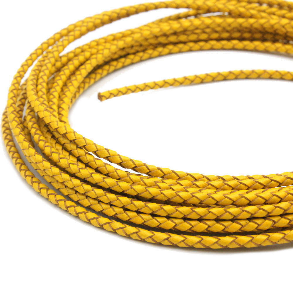 Yellow 3mm Braided Leather Cords Leather Bolo Strap Bracelet Necklace Making