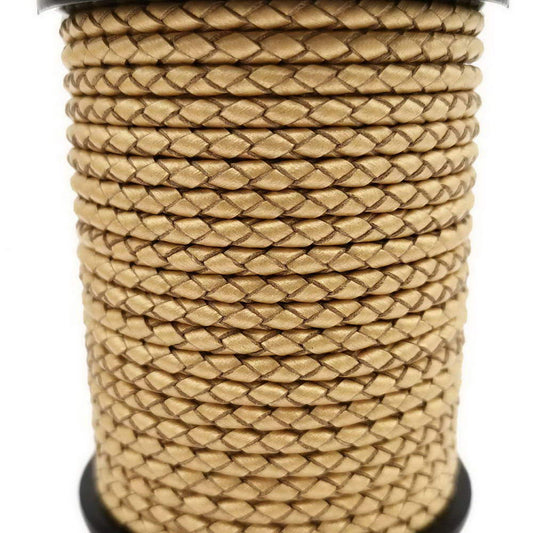 ShapesbyX-Hellgoldenes Lederband, 3 mm, rund, gewebt, geflochten, gefaltetes Leder, Bolokrawatte