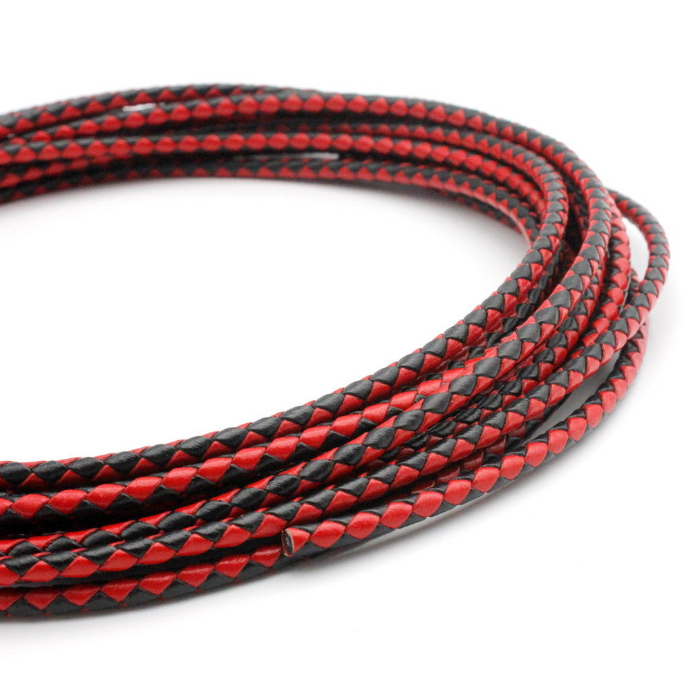ShapesbyX-cordon en cuir rouge noir 3mm rond tissé tressé plié en cuir Bolo cravate