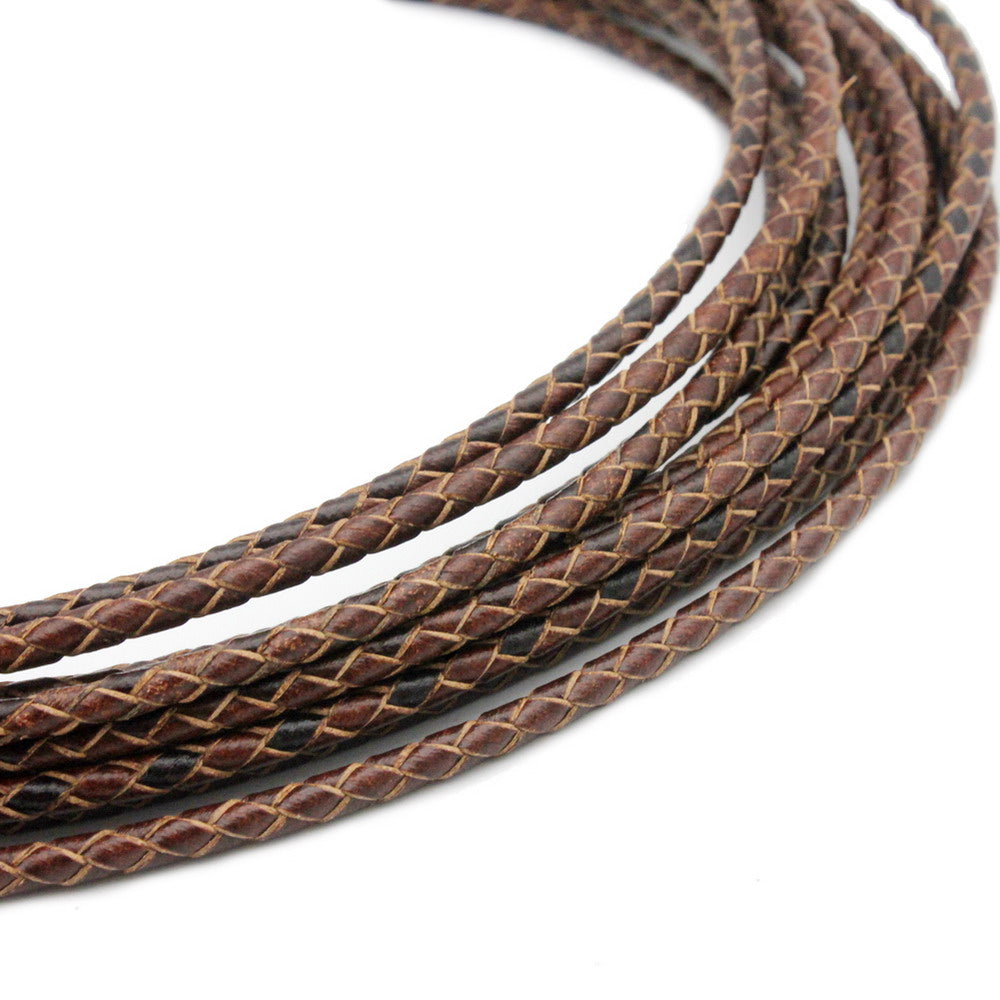 ShapesbyX-Braided Leather Bolo Cord 3mm Round Distressed Brown Woven Folded Leather Strap Jewelry Making