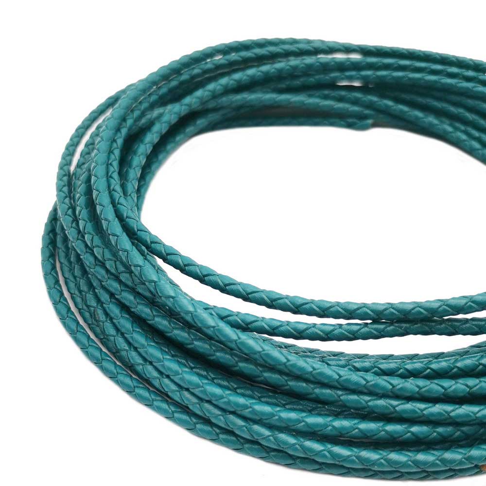 ShapesbyX-cordon en cuir tressé 3mm rond bleu sarcelle bracelet en cuir Bolo cravate Bracelet fabrication de collier