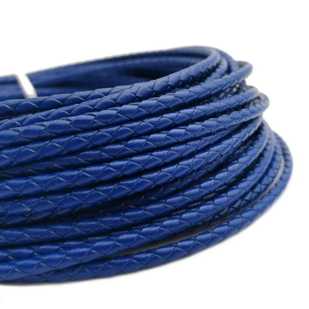 ShapesbyX-cordons en cuir tressés 4mm rond bleu royal fabrication de bijoux Bolo cravate Bracelet bracelet en cuir