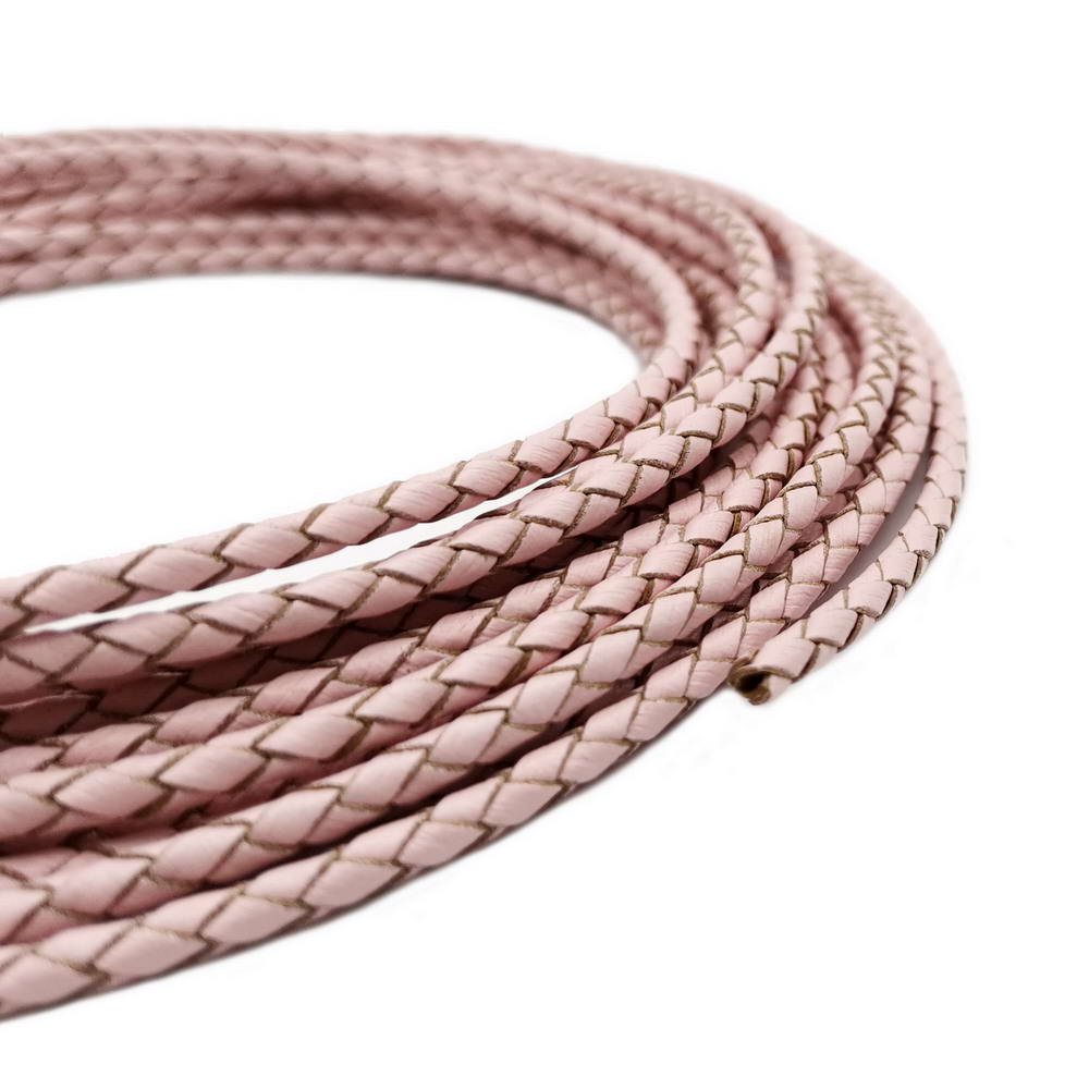 shapesbyX-4mm Braided Leather Cords Baby Pink Round Leather Strap Bracelet Necklace Making Bolo Tie