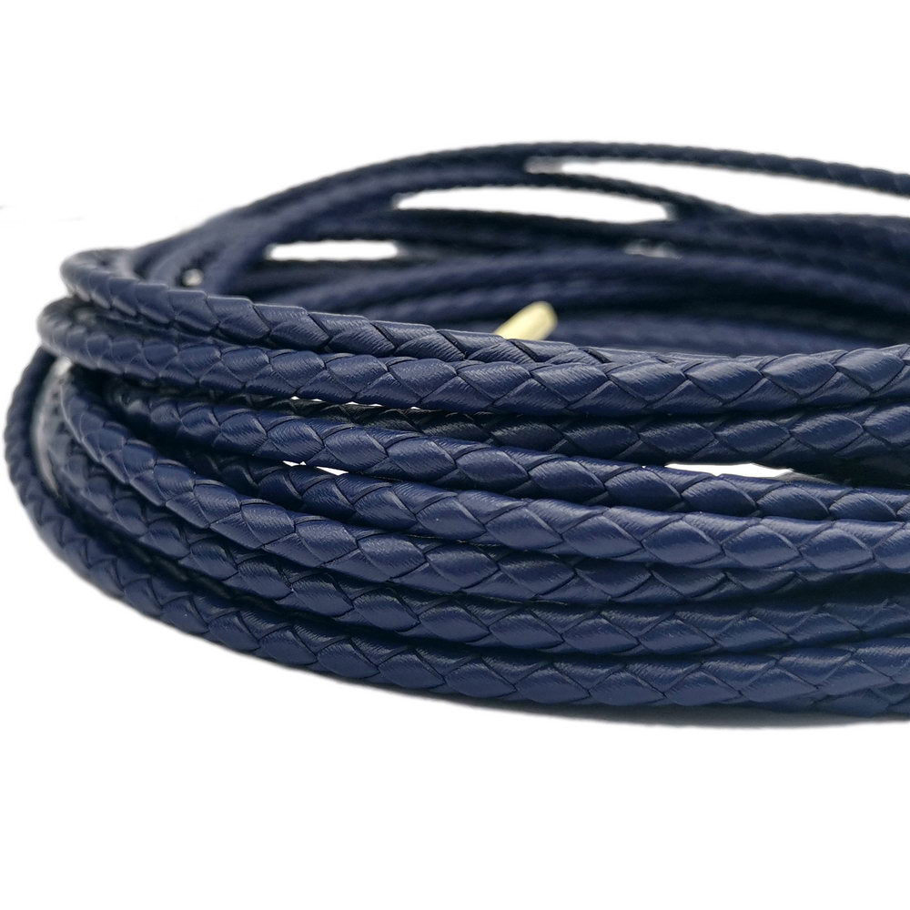 ShapesbyX-Navy Blue 4mm Leather Bolo Cord Woven Folded Leather Strap
