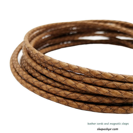 4mm braided leather cord tan leather bolo strap