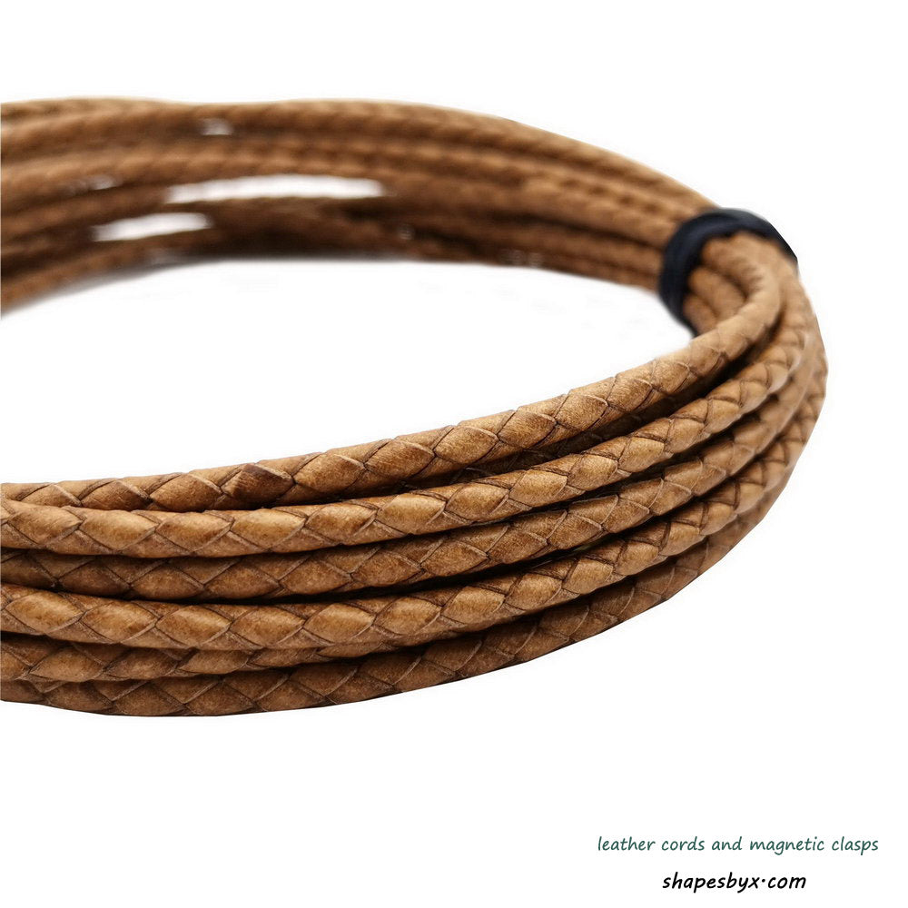ShapesbyX-4 mm geflochtene Lederschnüre, Distressed Tan, rundes Lederband, Armband, Halskette, Herstellung von Bolo-Krawatte
