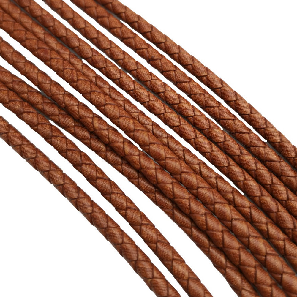 shapesbyX-4mm Braided Leather Cords Burnt Tan Round Leather Strap Bracelet Necklace Making Bolo Tie