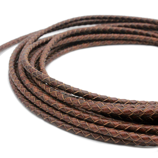 Distressed Brown 4mm Leather Bolo Cord Woven Folded Leather Strap