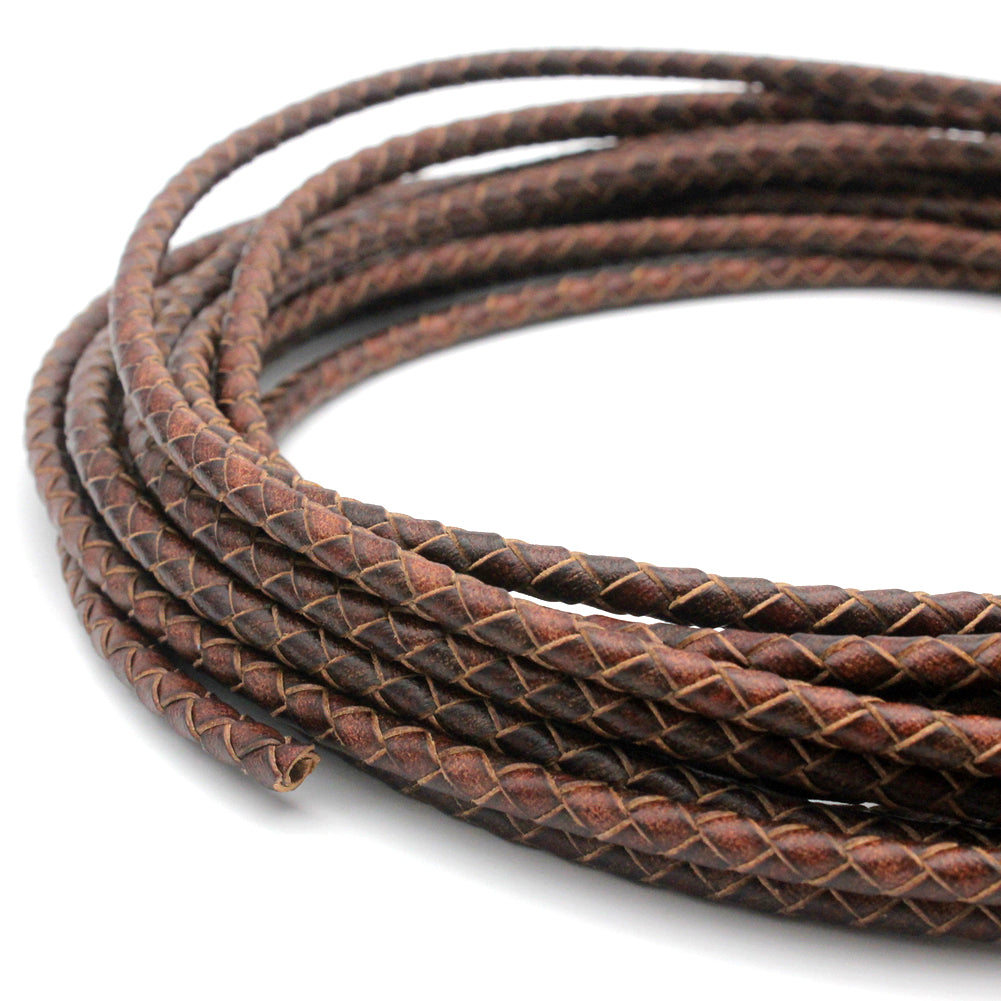 ShapesbyX-Distressed Brown 4mm Leather Bolo Cord Woven Folded Leather Strap