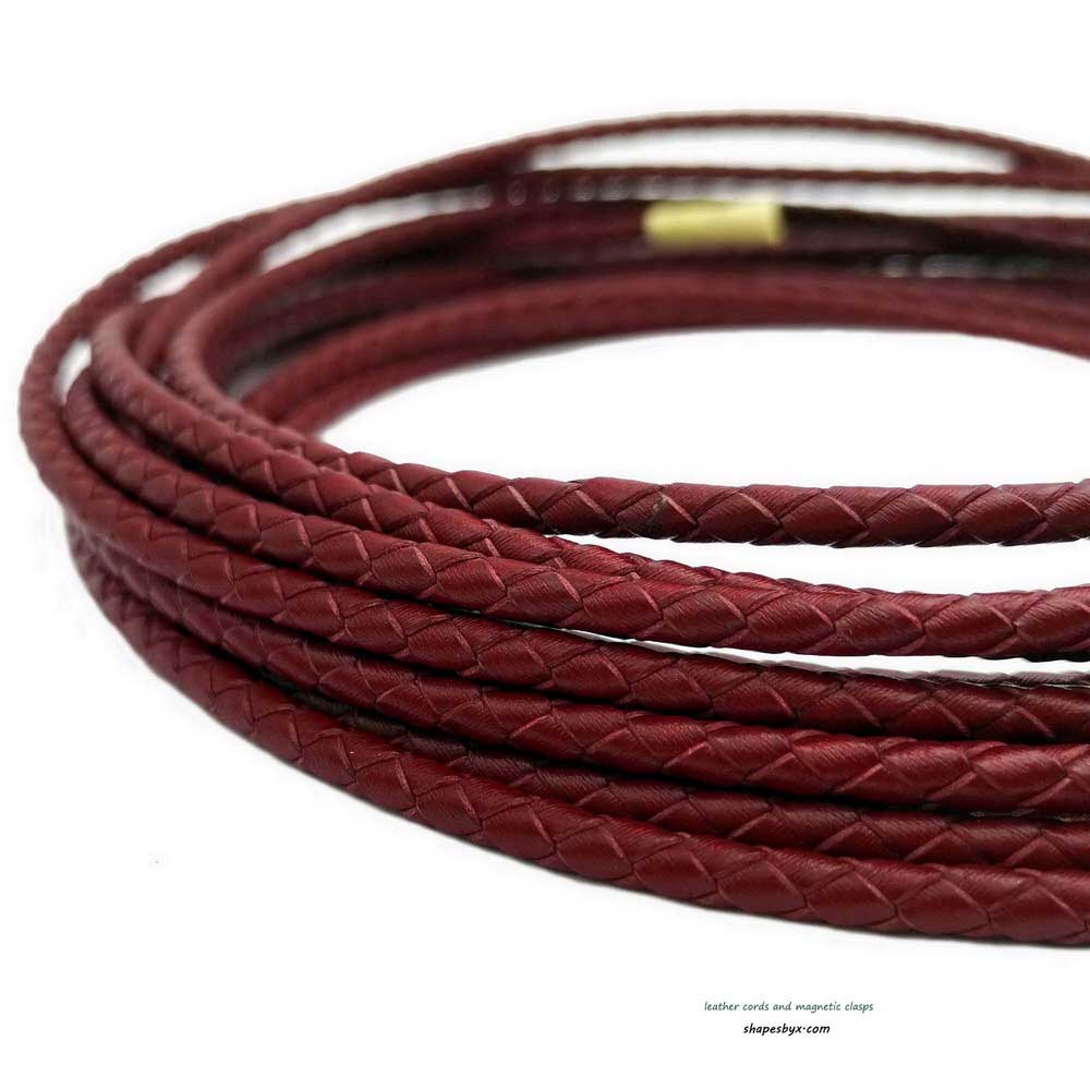 shapesbyX-4mm Braided Leather Cords Bracelet Necklace Making Bolo Tie Hawthorn Darker Red