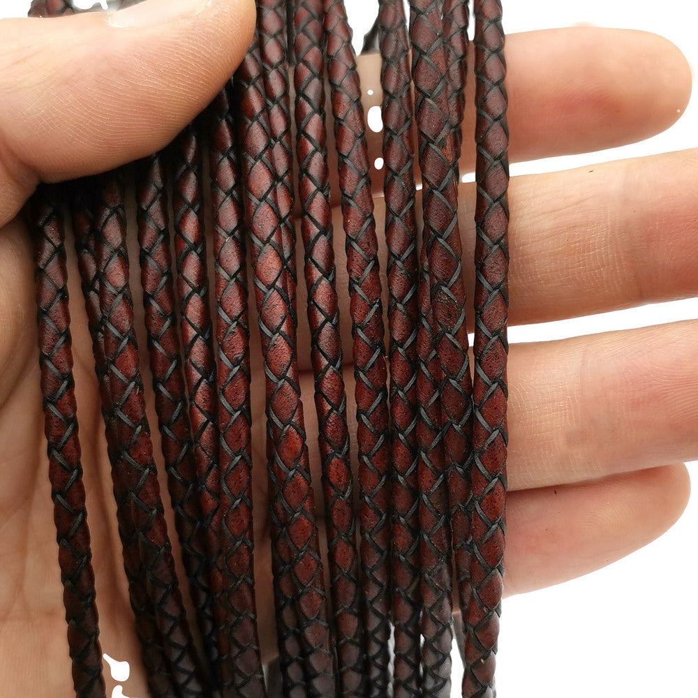 ShapesbyX-4 mm geflochtene Lederschnüre, antikes Rotbraun, rundes Lederarmband, Armband, Halskette, Herstellung von Bolo-Krawatte