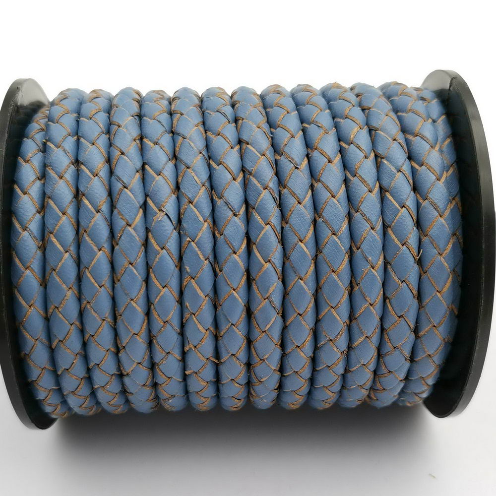 ShapesbyX-cordon Bolo en cuir tressé, rond de 5mm, bleu Jean, pour la fabrication de bijoux, bracelet en cuir