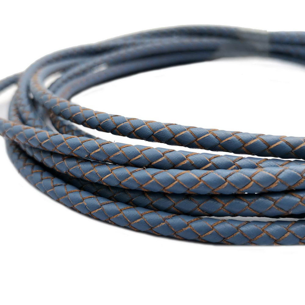 ShapesbyX-Geflochtenes Leder-Bolo-Kordel, 5 mm, rund, Jeansblau, Armbandherstellung, Schmuck, Lederband