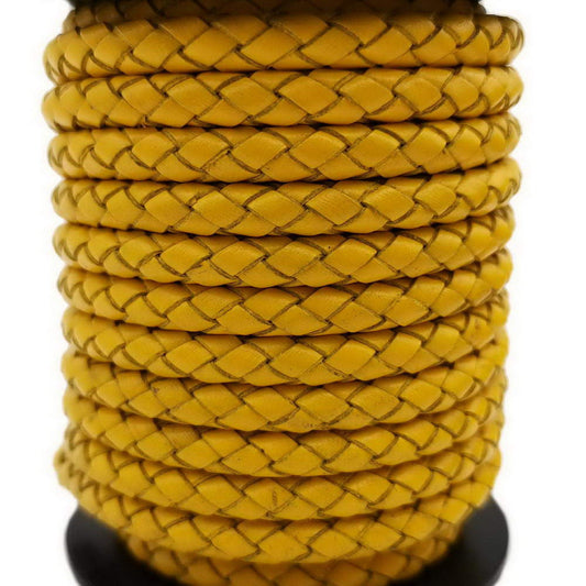 ShapesbyX-Cordon en cuir tressé rond jaune de 5 mm pour la fabrication de bracelets, de bijoux, d'accessoires artisanaux en cuir