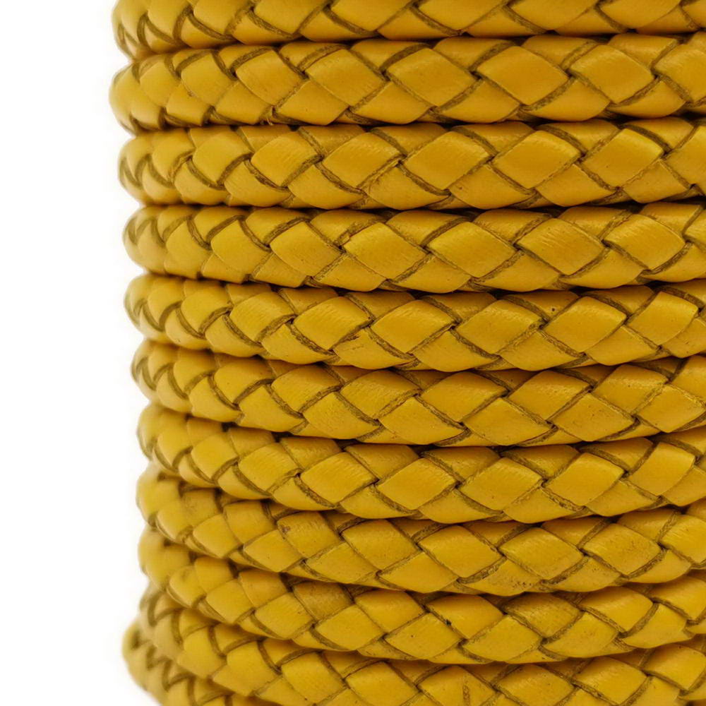 ShapesbyX-Braided Leather Cord 5mm Round Yellow for Bracelet Making Jewelry Leather Craft Accessory
