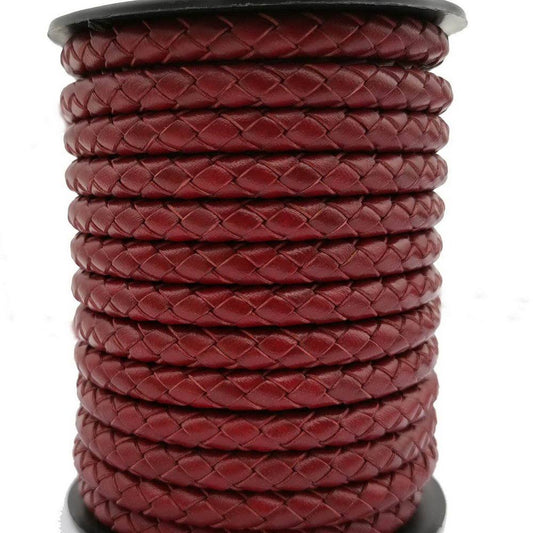 Braided Leather Bolo Cord 5mm Round Hawthorn/Darker Red Bracelet Making Jewelry Leather Strap