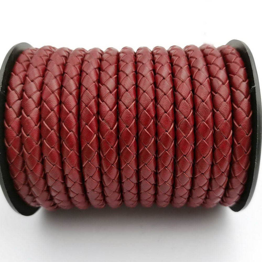 ShapesbyX-Geflochtenes Leder-Bolo-Kordel, 5 mm, rund, Weißdorn/Dunklerrot, Armbandherstellung, Schmuck, Lederband