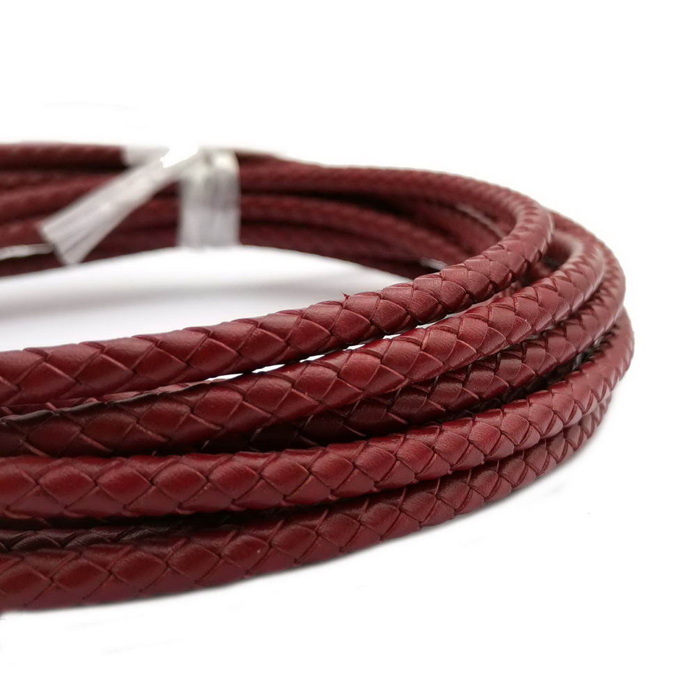 ShapesbyX-cordon Bolo en cuir tressé, rond de 5mm, aubépine/rouge foncé, pour la fabrication de bijoux, bracelet en cuir