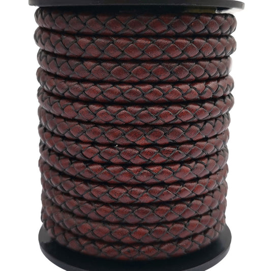 ShapesbyX-Geflochtenes Leder-Bolo-Kordel, 5 mm, rund, Antik-Rotbraun, Armbandherstellung, Schmuck, Lederband