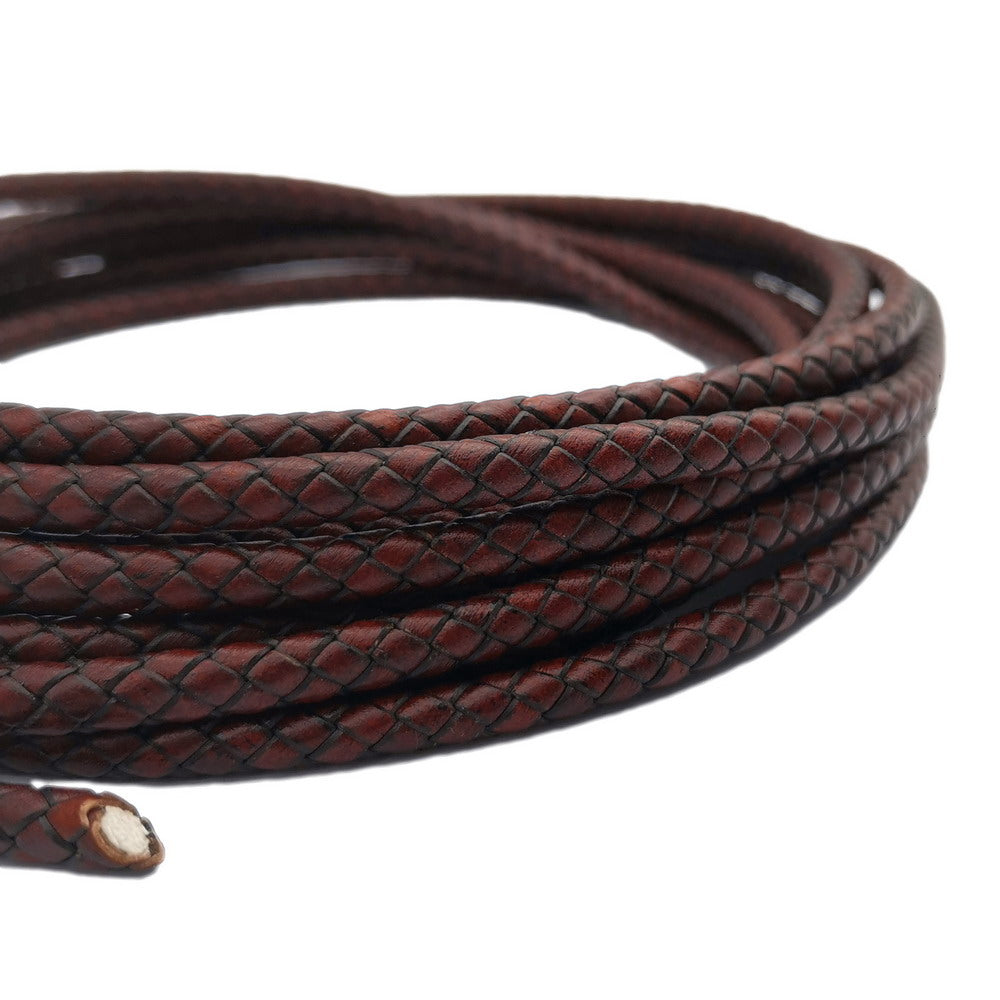 ShapesbyX-Braided Leather Bolo Cord 5mm Round Antique Red Brown Bracelet Making Jewelry Leather Strap