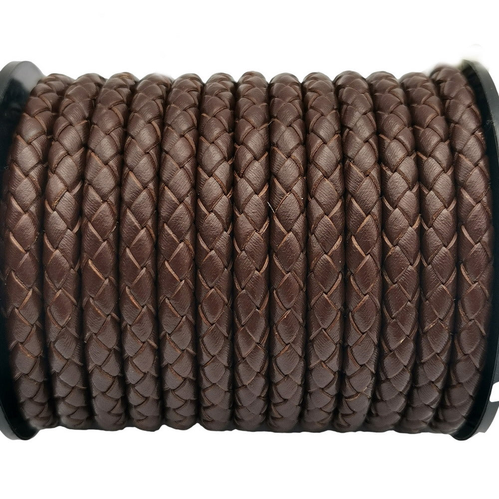 shapesbyX-5mm Round Braided Leather Cord Dark Brown Bracelet Making Woven Folded Leather Strap