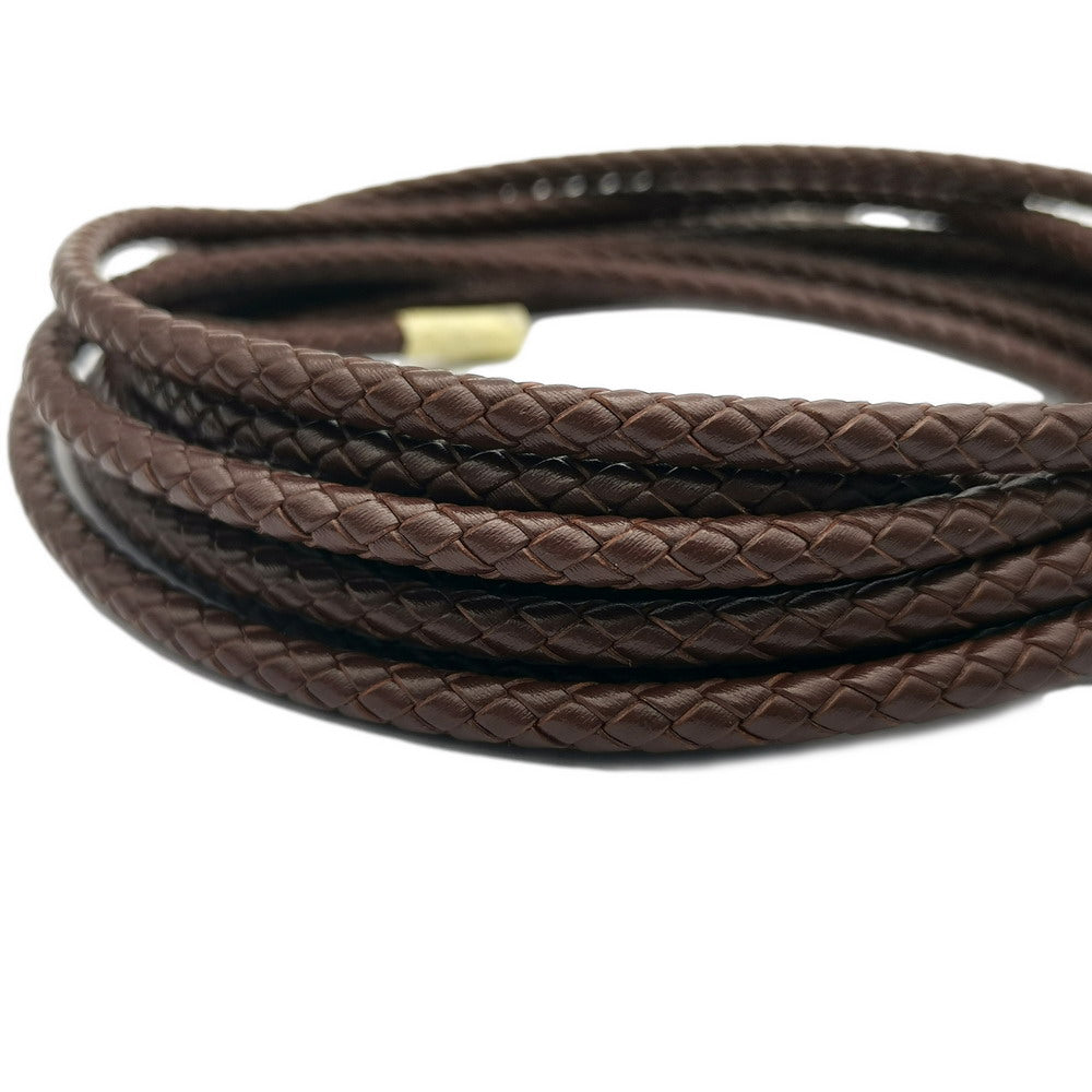 shapesbyX-5mm Round Braided Leather Cord Dark Brown Bracelet Making Woven Folded Leather Strap