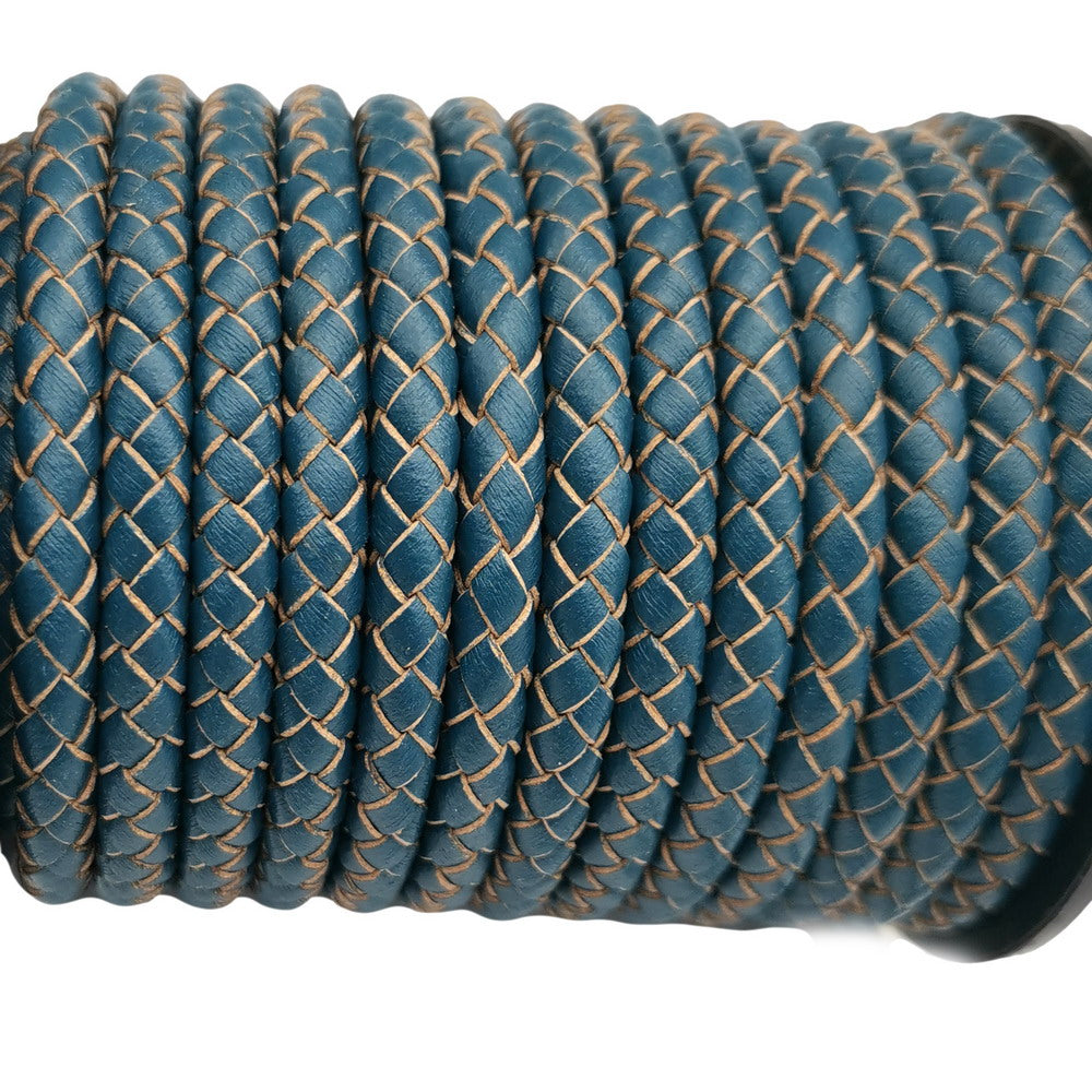 ShapesbyX-Geflochtenes Lederband, 5 mm, rund, dunkles Blaugrün, für die Herstellung von Armbändern, Schmuck, Lederhandwerkszubehör