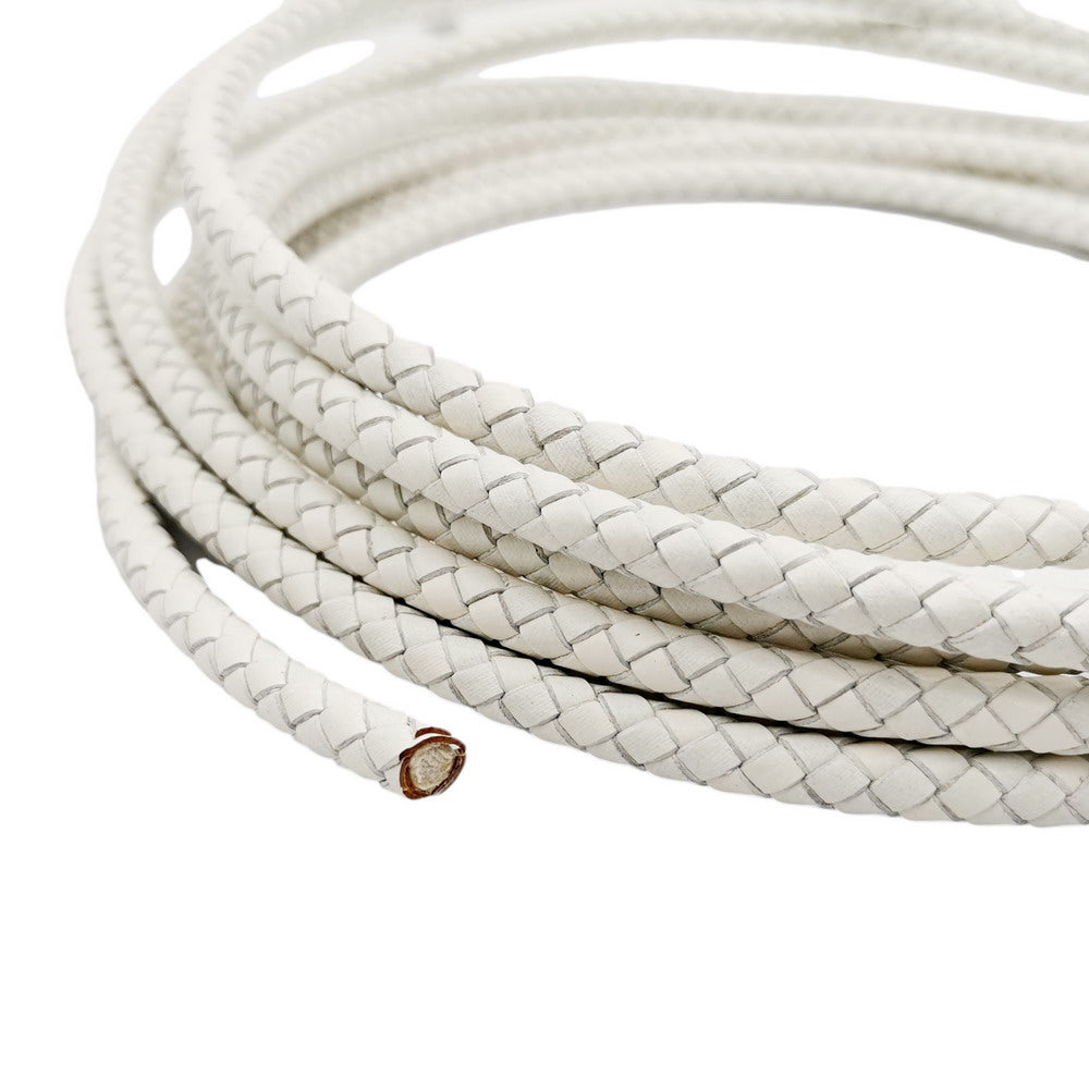 ShapesbyX-Braided Leather Cords 6mm Round White Woven Folded Leather Strap Bracelet Making or Decor