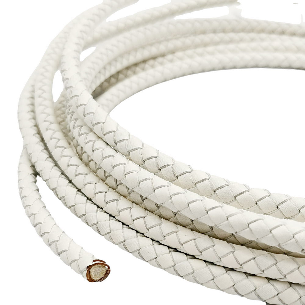 ShapesbyX-Braided Leather Cords 6mm Round White Woven Folded Leather Strap Bracelet Making or Decor
