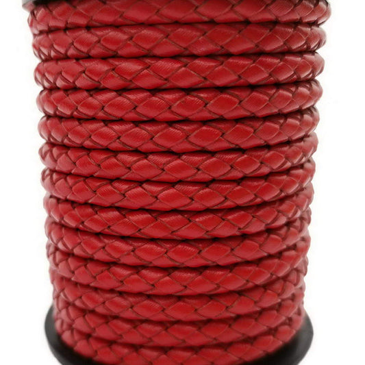 6mm Round Braided Leather Bolo Cord Red Jewelry Making Leather Craft