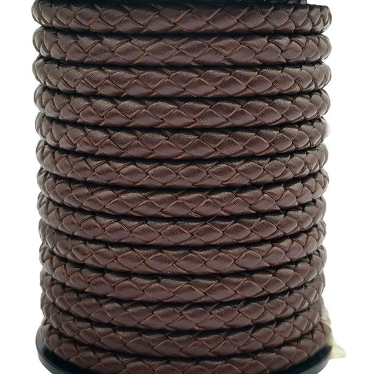 shapesbyX-6mm Round Braided Leather Bolo Cord Dark Brown Jewelry Making Leather Craft