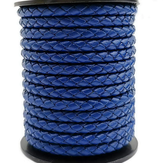 Braided Leather Bolo Cords 6mm Round Royal Blue