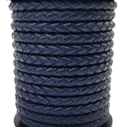 shapesbyX-6mm Round Braided Leather Bolo Cord Dark Blue Jewelry Making Leather Craft