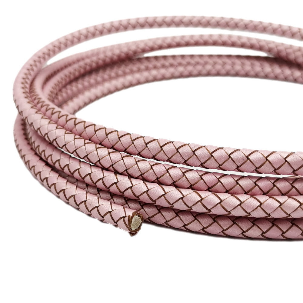 shapesbyX-6mm Braided Leather Cords Metallic Pink Round Leather Bolo Strap Bracelet Making or Decor