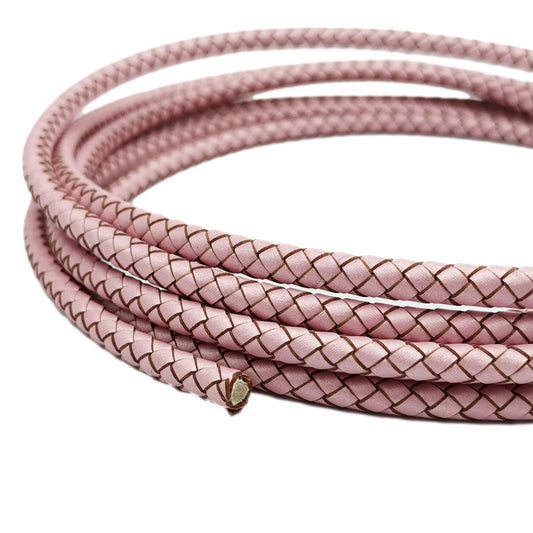 shapesbyX-6mm Braided Leather Cords Metallic Pink Round Leather Bolo Strap Bracelet Making or Decor