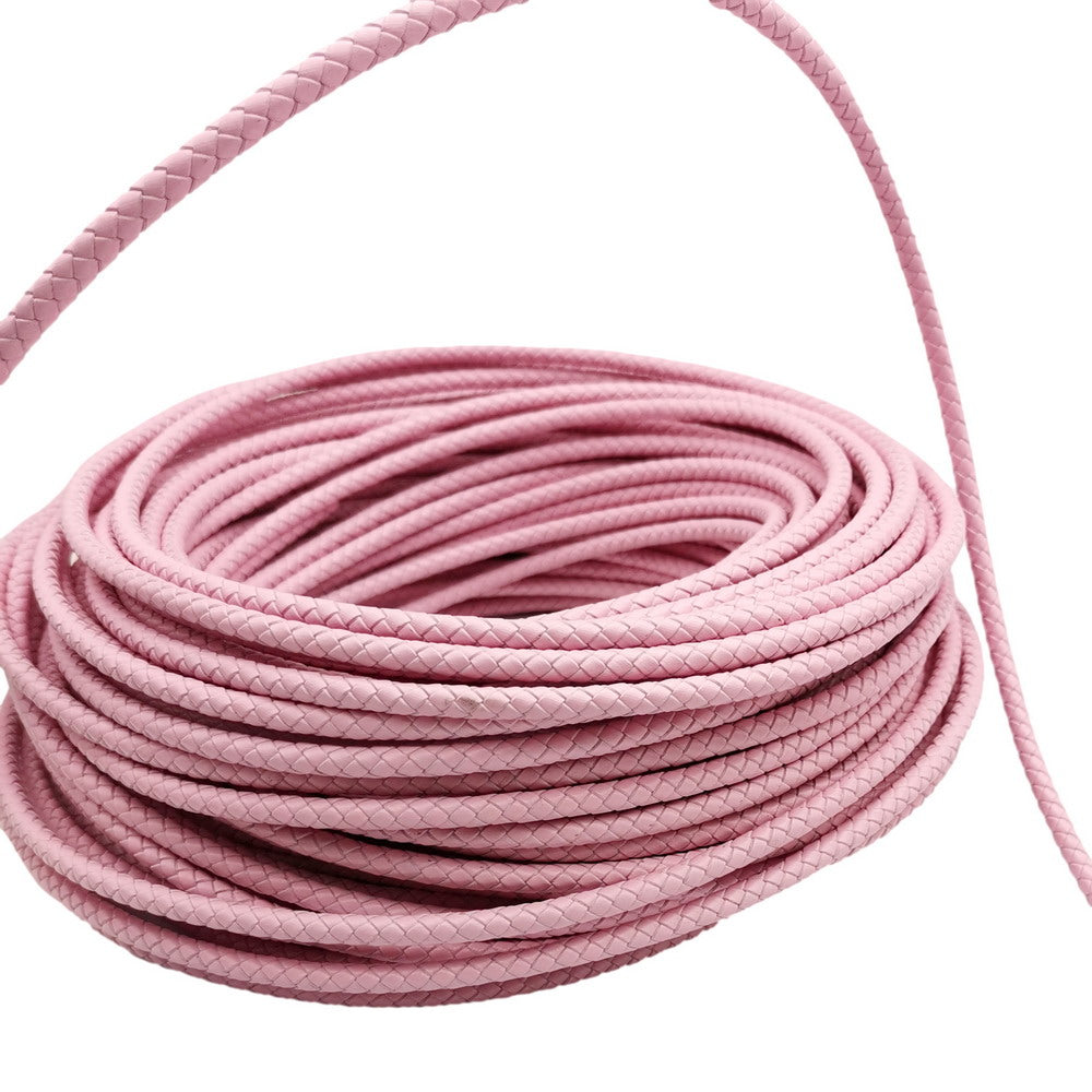 Pink Braided Leather Cord Folded Leather Bolo Strap 6mm Round for Bracelet Making