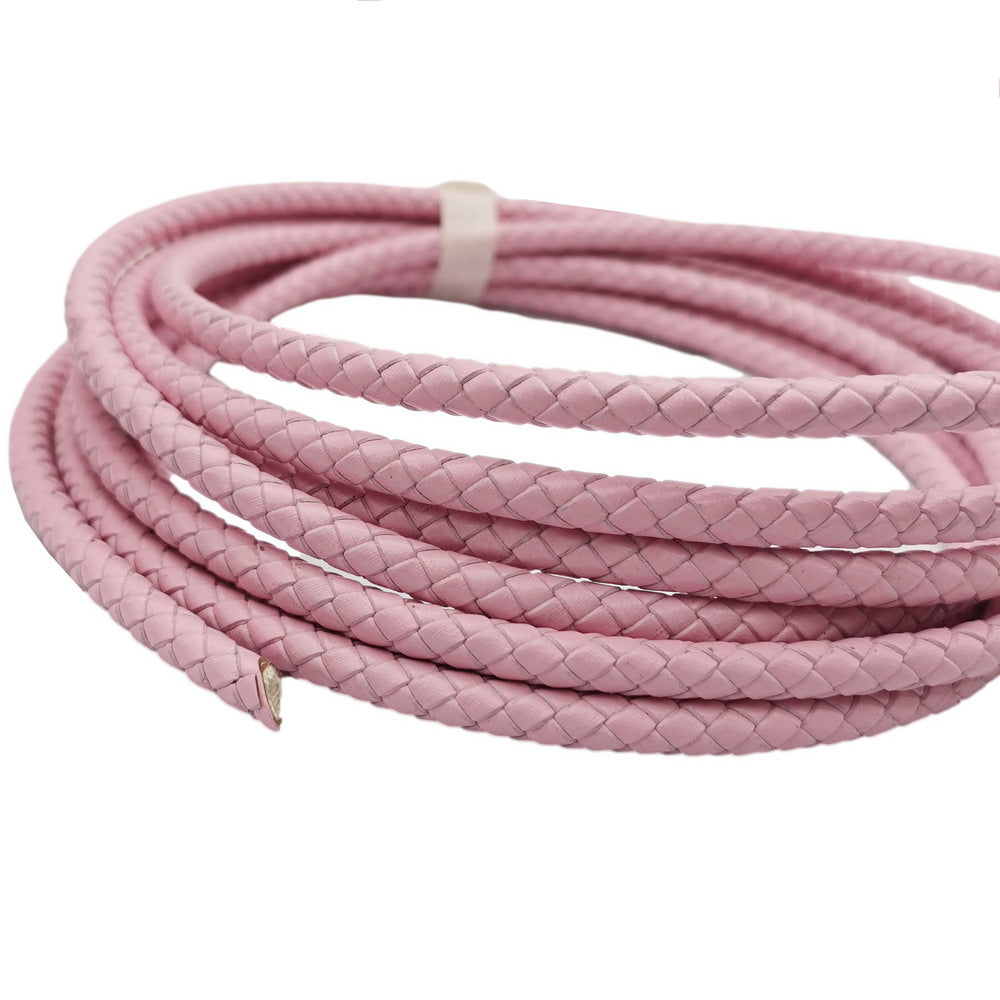 Pink Braided Leather Cord Folded Leather Bolo Strap 6mm Round for Bracelet Making