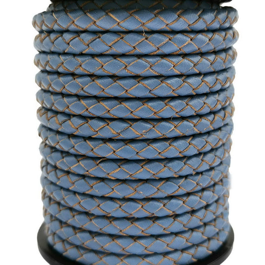 Jean Blue geflochtenes Lederband, gefaltetes Leder-Boloband, 6 mm rund, für die Armbandherstellung
