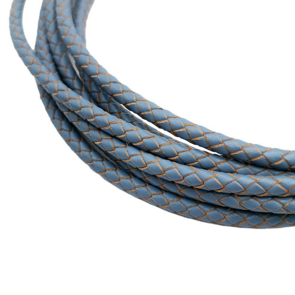 Cordon en cuir tressé bleu Jean, bracelet Bolo en cuir plié, rond de 6mm pour la fabrication de bracelets