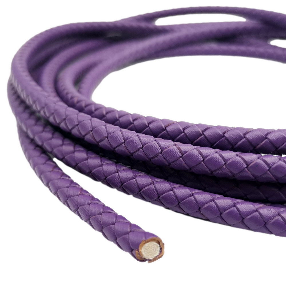Purple Braided Leather Cord Folded Leather Bolo Strap 6mm Round for Bracelet Making
