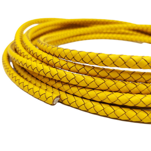 shapesbyX-6mm Round Folded Leather Cord for Braided Bracelet Making Yellow Leather Bolo Cord