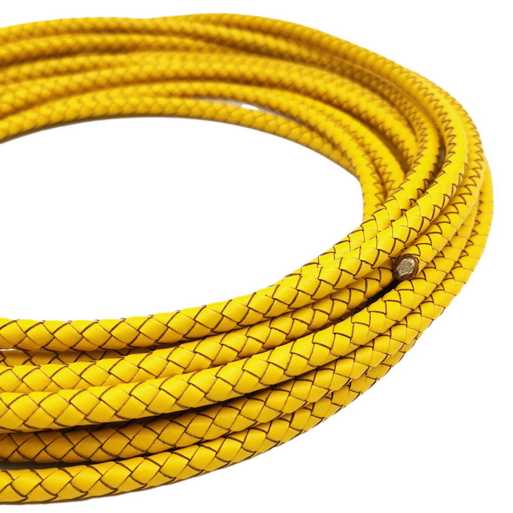 shapesbyX-6mm Round Folded Leather Cord for Braided Bracelet Making Yellow Leather Bolo Cord