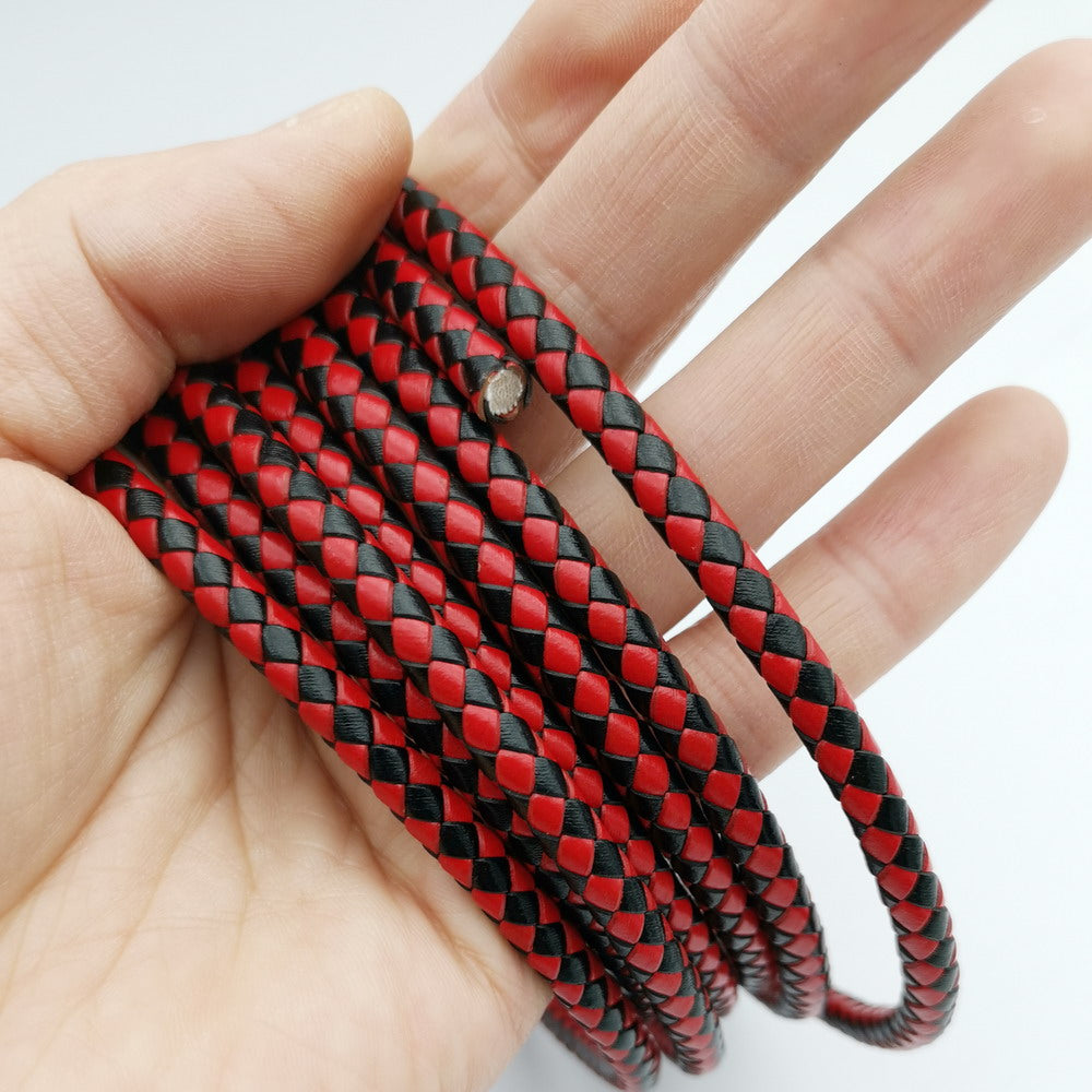 ShapesbyX-Black Red Mixed Leather Cords 6mm Round Braided Leather Strap