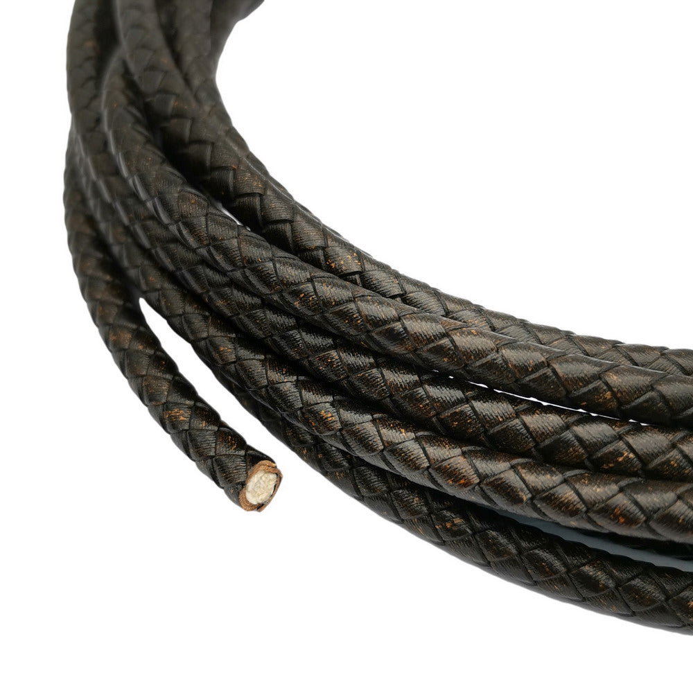 ShapesbyX-Braided Leather Cords 6mm Round Distressed Black Woven Folded Leather Strap Bracelet Making or Decor