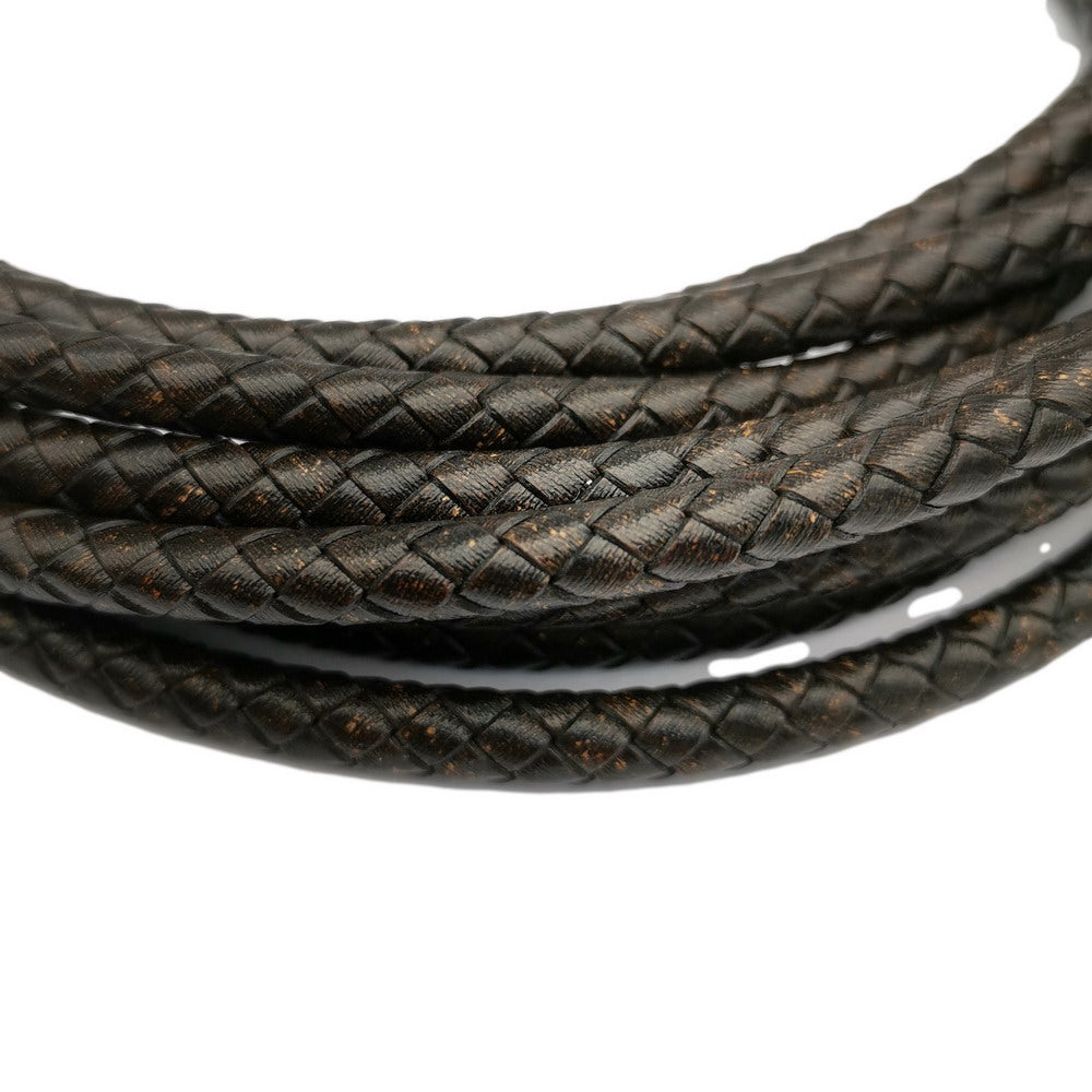 ShapesbyX-Braided Leather Cords 6mm Round Distressed Black Woven Folded Leather Strap Bracelet Making or Decor