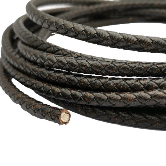 ShapesbyX-Braided Leather Cords 6mm Round Distressed Black Woven Folded Leather Strap Bracelet Making or Decor